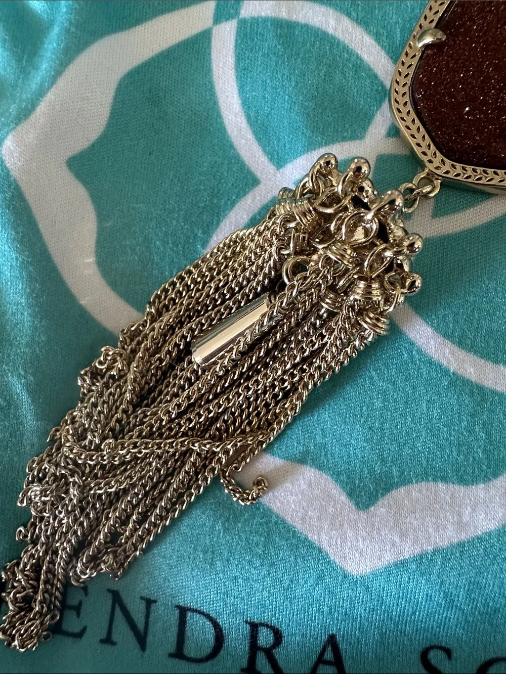 Kendra Scott Gold-Tone Rayne Tassel Necklace with Orange Goldstone Pendant